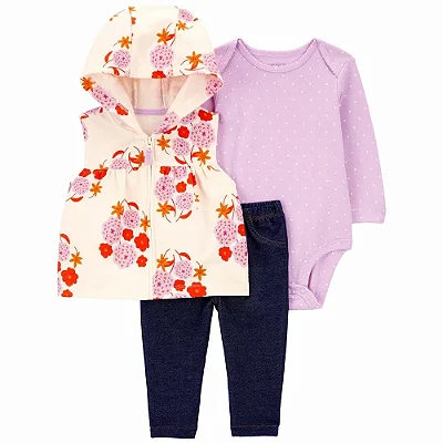 Conjunto Carter's - Colete, body e calça - Floral