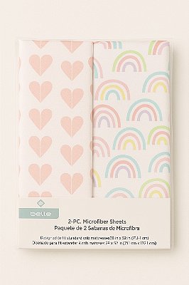 Kit com 2 Lençois de berço com elástico - Corações/ Arco-Íris