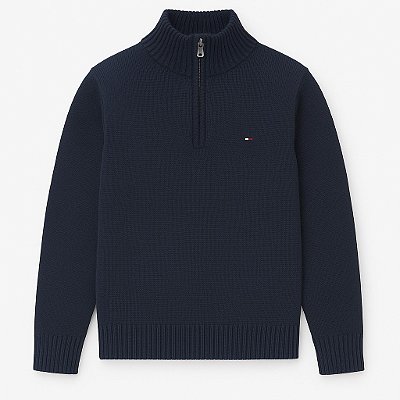 Suéter de tricô, Tommy Hilfiger, com gola e zíper - Azul Marinho