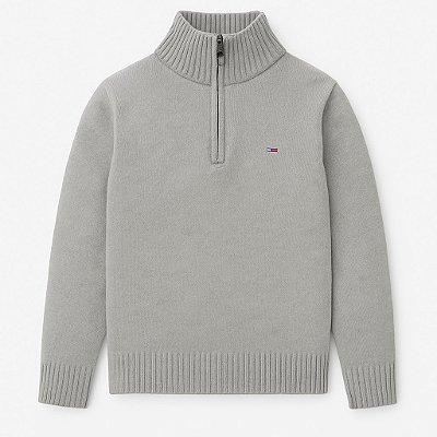Suéter de tricô, Tommy Hilfiger, com gola e zíper - Cinza