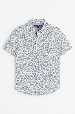 Camisa Tommy Hilfiger, manga curta, em algodão - Azul/ Branco