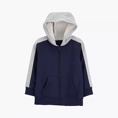 Moletom Carter's com capuz infantil com zíper - Cinza/ Azul Marinho