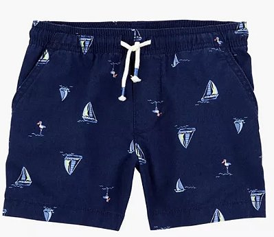 Bermuda infantil Estampada, cós elástico e cordão Azul | Carter's