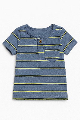 Camiseta Carter's, manga curta, em algodão - Listrada/ Azul