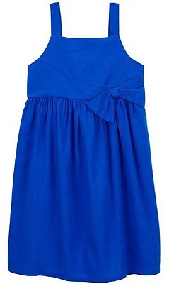Vestido Infantil Carter’s Azul de Linho com Laço na Cintura