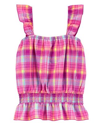 Blusa Infantil Carter’s Xadrez com Lurex, Alcinha Flutuante e Babado na Barra