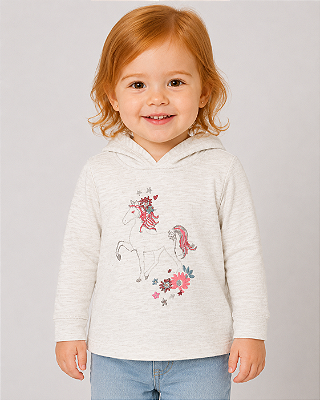 Camiseta Infantil OshKosh com Capuz e Manga Longa Estampa de Unicórnio