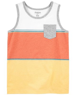 Camiseta Infantil Carter’s Regata Listrada em Algodão com Bolsinho