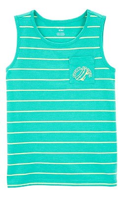 Camiseta Infantil Carter’s Regata Listrada em Algodão com Bolsinho - Verde