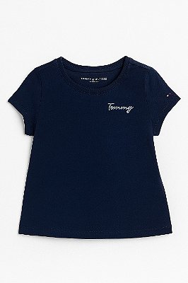 Camiseta Clássica Tommy Hilfiger, manga curta, em algodão - Azul Marinho