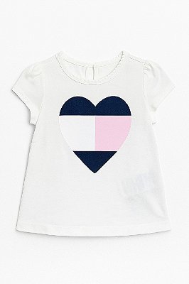 Camiseta Tommy Hilfiger, em algodão - Coração/ Logo