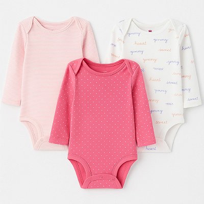 Kit de bodies Carter's - 4 bodies manga longa - Rosa/ Branco