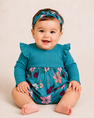 Conjunto Infantil Carter’s – Vestidinho Body Floral + Faixa de Cabelo