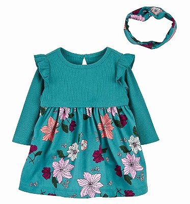 Conjunto Infantil Carter’s – Vestidinho Body Floral + Faixa de Cabelo