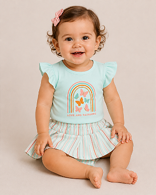 Conjunto Infantil Carter’s 2 Peças – Blusa Borboletas e Saia-Short Listrada