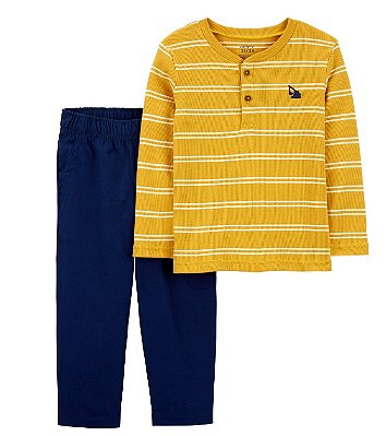 Conjunto Carter’s Infantil 2 Peças – Camiseta Listrada Mostarda + Calça Azul