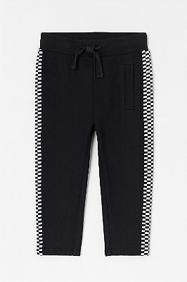 Calça Infantil de Moletom Preta com Estampa Lateral Quadriculada