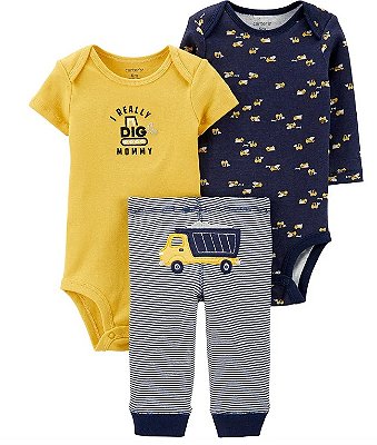 Conjunto Carter’s 3 Peças – 2 Bodies + Calça com Bordado Caminhão