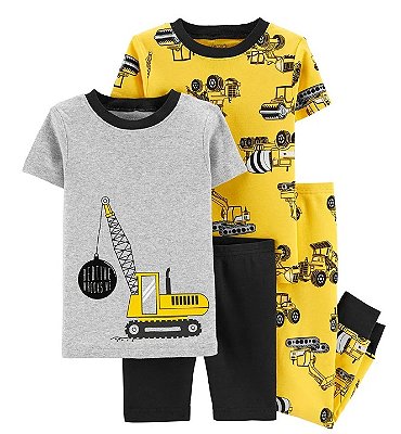 Pijama Carter’s 4 Peças Infantil – Construção Amarelo e Cinza