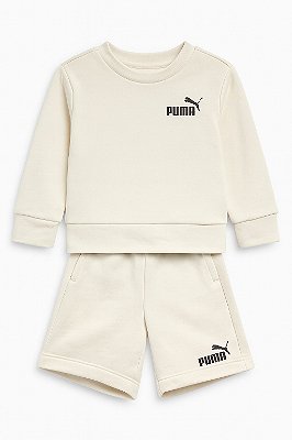 Conjunto Infantil Puma de Moletom Bege – Blusa e Bermuda