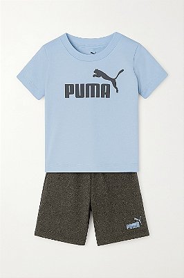 Conjunto Puma Infantil Camiseta Azul + Shorts Grafite