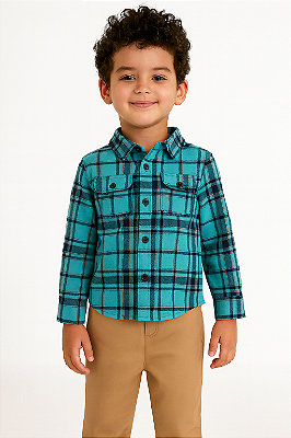 Conjunto Infantil Carter’s – Camisa Xadrez Azul e Calça Bege
