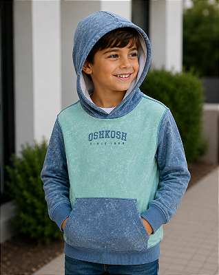 Moletom Infantil OshKosh com Capuz e Bolso Canguru – Azul e Verde
