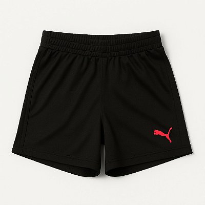 Shorts Puma Infantil Preto com Logo Vermelho