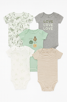 Kit de bodies Carter's - 5 bodies - Verde/ Cinza