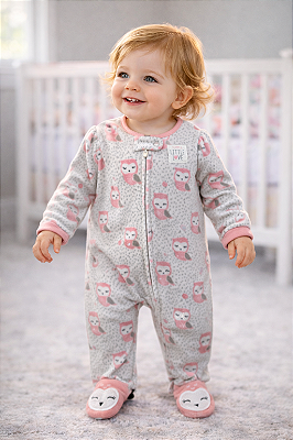 Pijama/Macacão de inverno, Child of Mine by Carter's (Plush/ Fleece) - Corujas