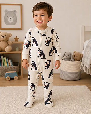 Pijama Macacão Carter's DreamPlush Com Pé Antiderrapante Original - Pinguim