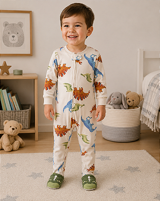 Pijama Macacão Carter's DreamPlush Com Pé Antiderrapante Original - Dinossauro