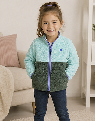 Jaqueta Fleece Infantil Carter's Menina Sherpa Com Zíper Original - Azul