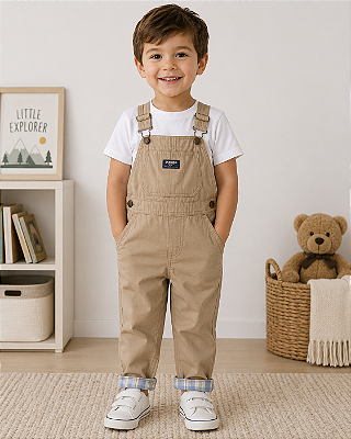 Jardineira OshKosh Infantil Menino Original Verde Água Algodão - Bege