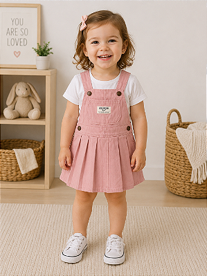 Jardineira Saia OshKosh Menina Infantil Rosa Original
