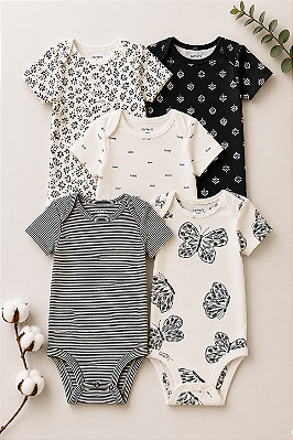 Kit de bodies Carter's - 5 bodies - Creme e Preto