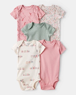 Kit de bodies Carter's - 5 bodies - Verde/ Rosa