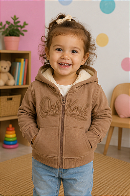 Casaco Infantil OshKosh Original com Capuz – Forro totalmente Peluciado - Marrom