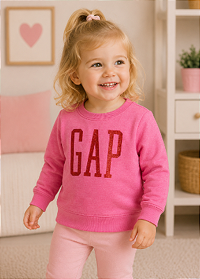 Agasalho Infantil GAP de Moletom Flanelado com Brilho e Gola Redonda - Rosa/ Vermelho