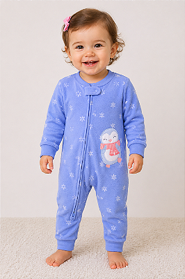 Pijama/Macacão de inverno Carter's (Plush/ Fleece) - Pinguim/ Sem pezinho