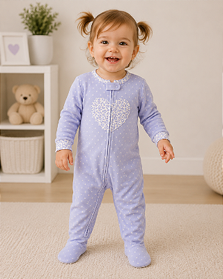 Pijama/Macacão de inverno Carter's (Plush/ Fleece) - Coração/ Azul