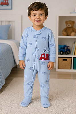 Pijama/Macacão de inverno Carter's (Plush/ Fleece) - Azul/ Bombeiro