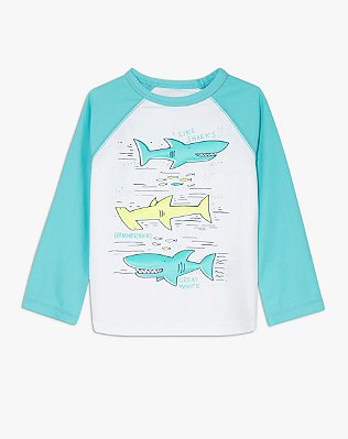 Camiseta de banho Gap, com proteção solar UPF 50+ - Tubarões