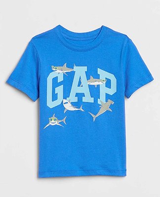 Camiseta Gap, manga curta, em algodão - Tubarões