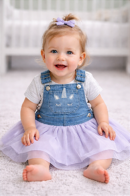 Vestido Infantil OshKosh em Jeans com Saia de Tule - Unicórnio