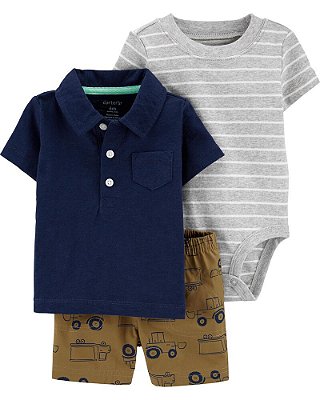 ​Conjunto Carter's - Camisa gola polo, body e short - Obra