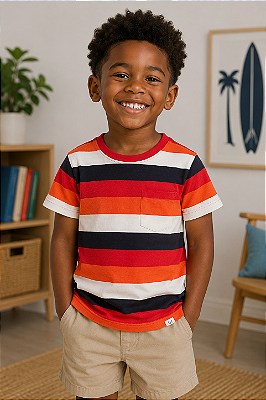 Camiseta Gap, manga curta, em algodão - Listrada