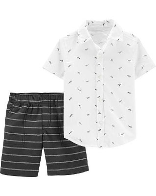 Conjunto Infantil Carter’s Camisa Social Aviõezinhos + Bermuda Listrada