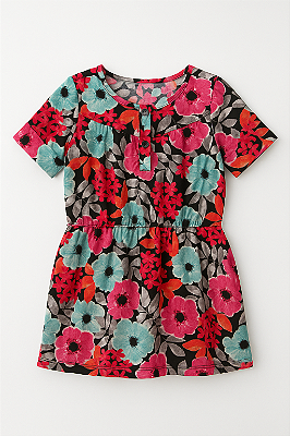 Vestido Gymboree, canelado, manga curta - Floral