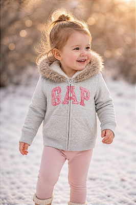 Agasalho Infantil GAP de Moletom Sherpa com Capuz, Zíper e Bolso Canguru